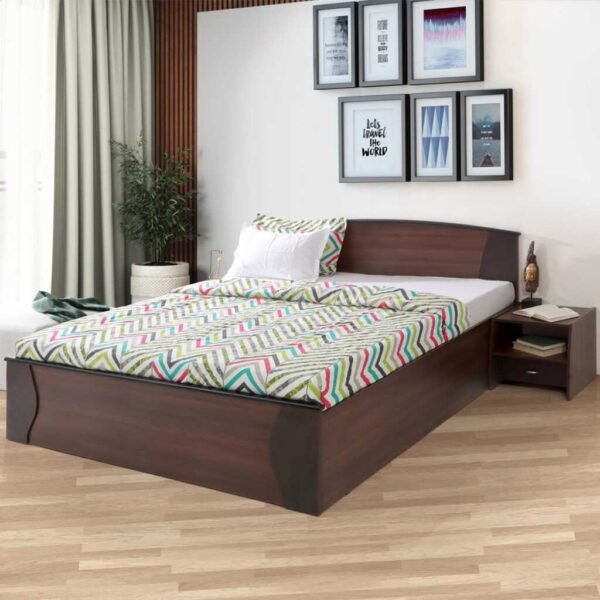 wooden bed with drawers